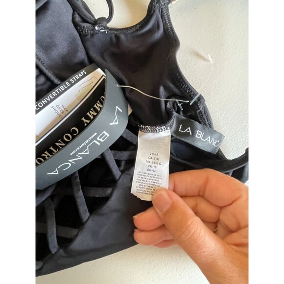New! La Blanca Black One Piece Swimsuit Tummy Control Convertible Straps Lined C - Picture 5 of 8